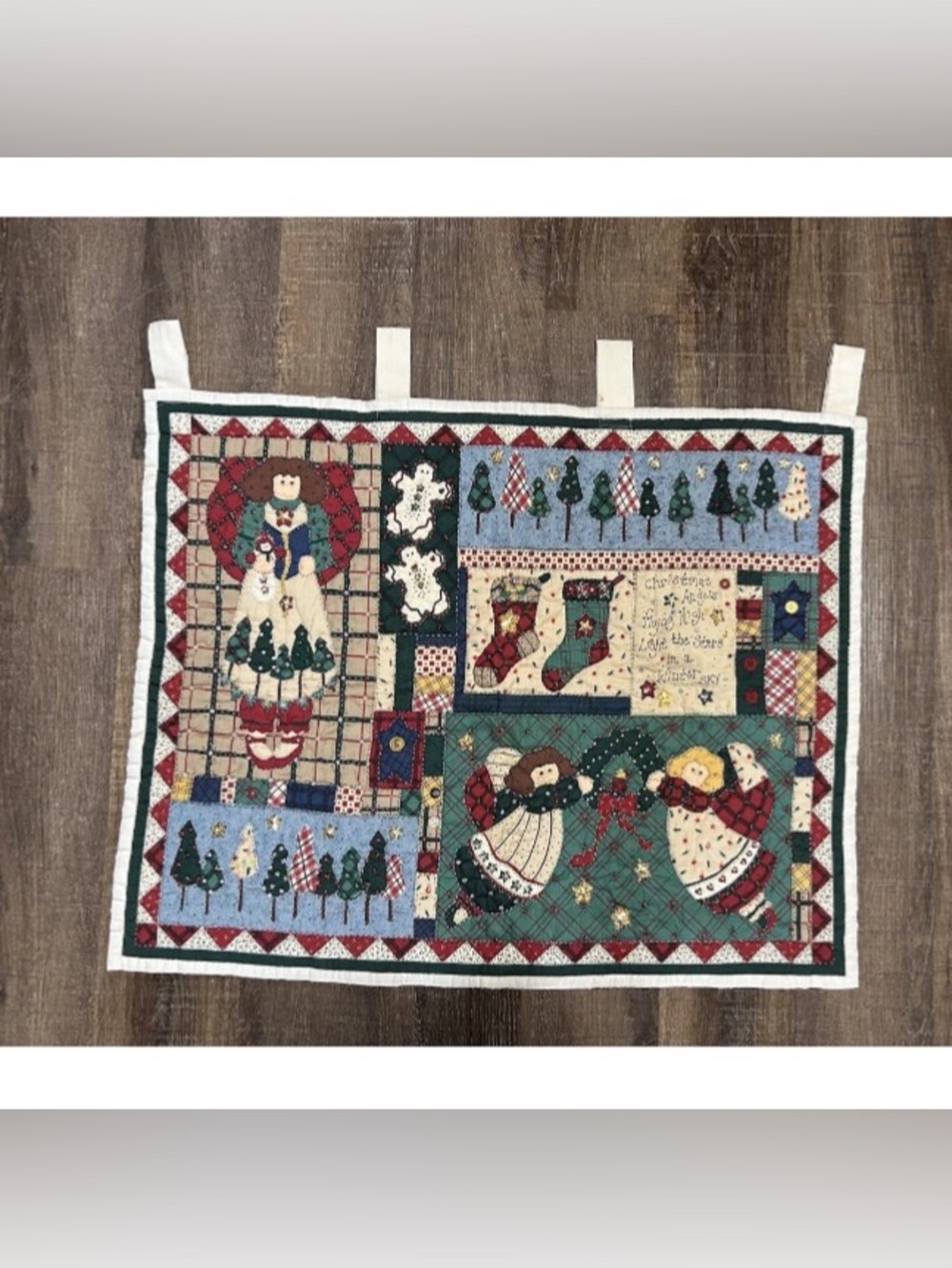 25x31 Vintage Handmade Quilt Wall Hanging Old World Angels Embroidered W Beads